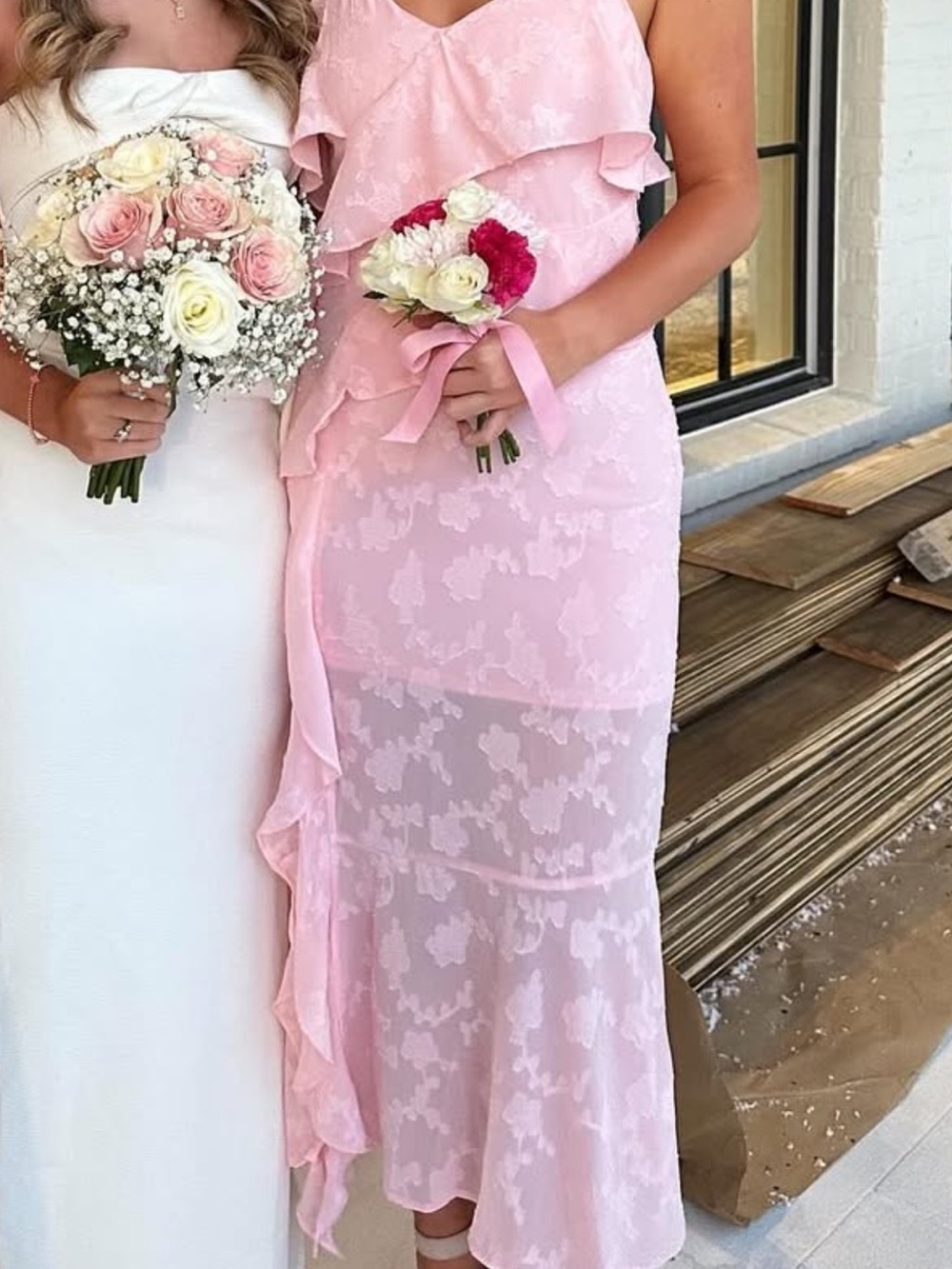 Wild Fable Pink Lace Maxi Dress With Ruffle Details